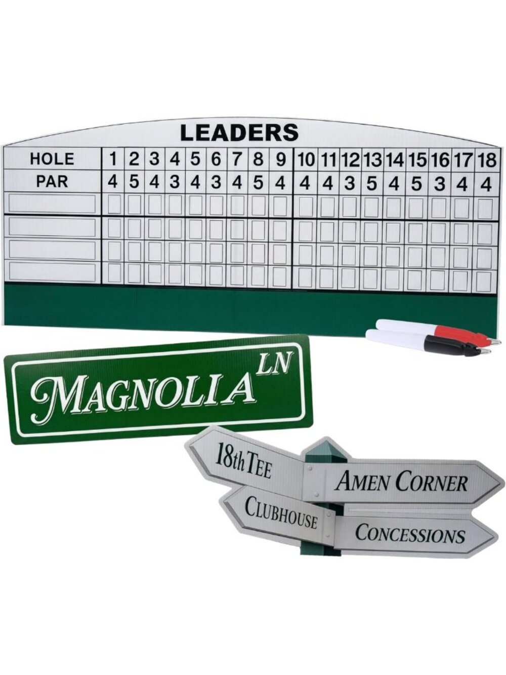 Golf Party Decoration Signs (3-Pack) – Augusta Style Signpost & Leaderboard for